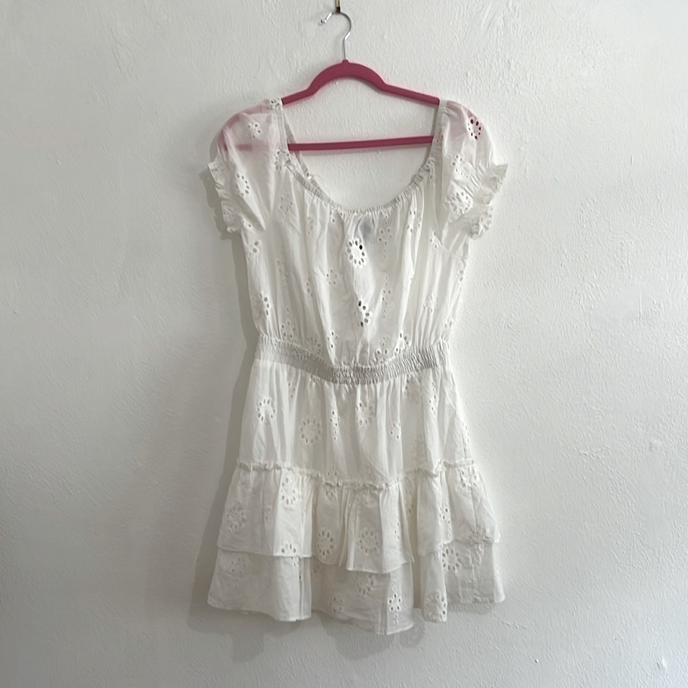 Aqua Swim SZ S Dress Cottage Core Boho Chic Romantic White Lace Eyelet Ruffle